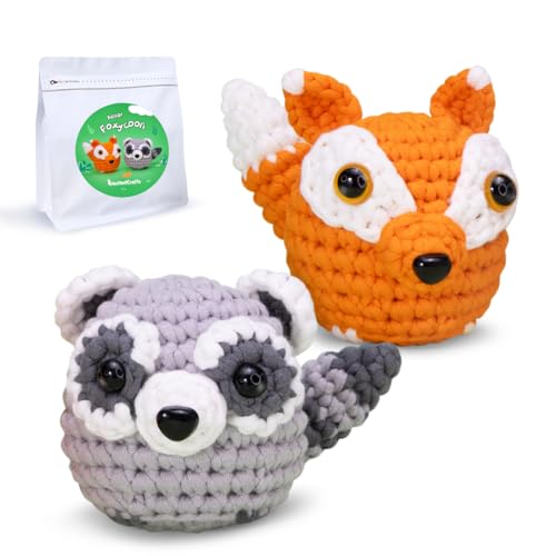 NestledCrafts Kit de crochet, kit complet de crochet pour débutants adultes, ensemble de tricot, fil doux, cadeau d'anniversaire, comprend des tutoriels vidéo étape par étape, instructions (FoxyCoon)