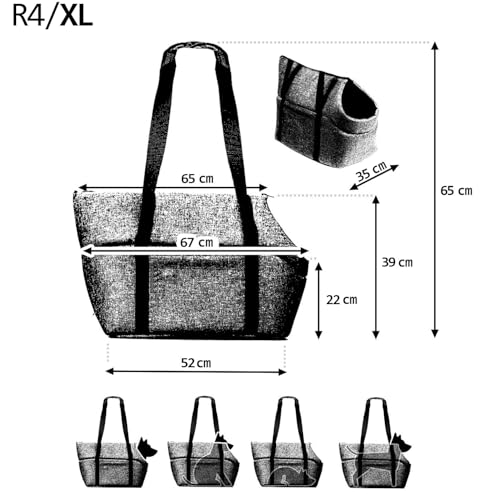 BOUTIQUE ZOO Hundetragetasche XL bis 15 kg – große Transporttasche für mittelgroße Hunde & Katzen – weich, faltbar & waschbar – 52×35×39 cm – Schwarz/Minky
