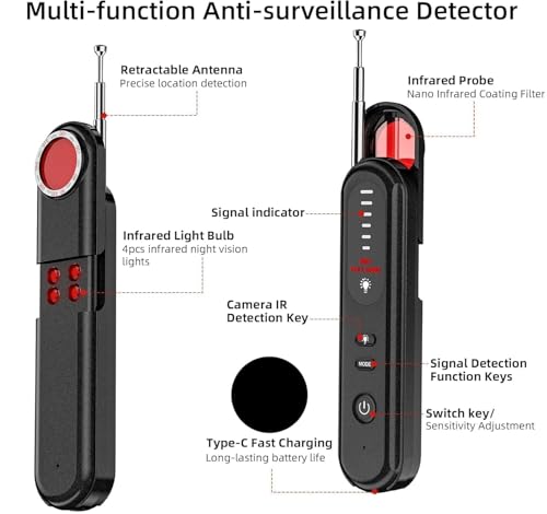 Image of Skypearll T01 Anti Spy Detector-Hidden Camera Detector & RF Signal Scanner-Portable Bug Sweeper for Hotels & Travel-Detects GPS Trackers,Listening Devices & Wireless Signals,5 Levels Sensitivity