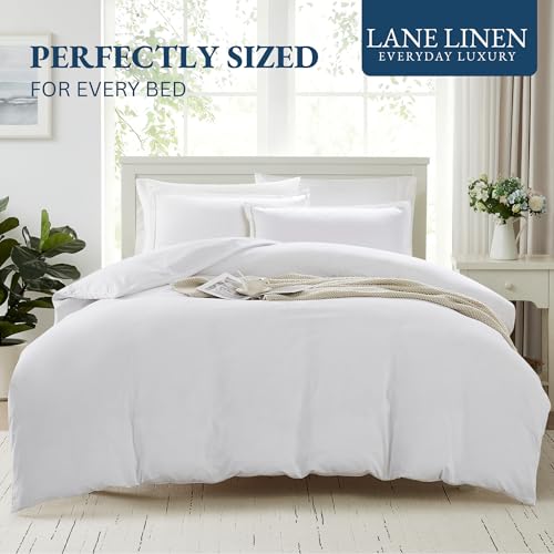 Image of LANE LINEN Organic Cotton Single Duvet Cover Set, White 2-Piece Set (1 Duvet Cover, 1 Pillow Sham), Pure Organic Long Staple Cotton, Breathable, Button Closure Comforter Cover