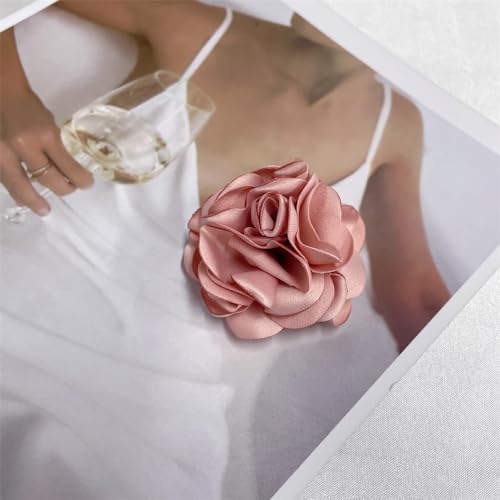 Image of Dainty Silk Rose Flower Brooch Lapel Pins for Women Men Handmade Fabric Flower Brooches Pin Classic for Wedding Party Dance Banquet Dress Suit Clothes Accessories Jewelry Gifts 60mm