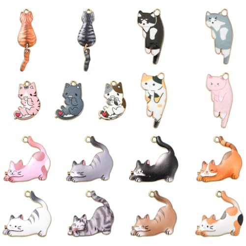 Echoed Elegance 34pcs 17 Styles Cat Charms Bulk Enamel Cat Kitten Charm