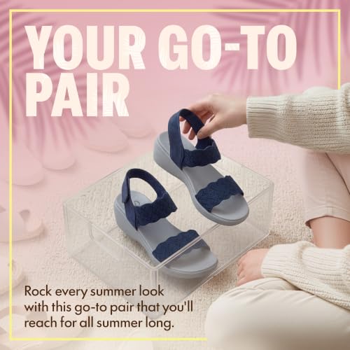 Image of Skechers Women's Arya - on the Rise | Luxe Foam Cushioned Footbed, Scalloped Knit Upper, Machine Washable, Vegan, Adjustable Backstrap, Low 1.25 inch Wedge