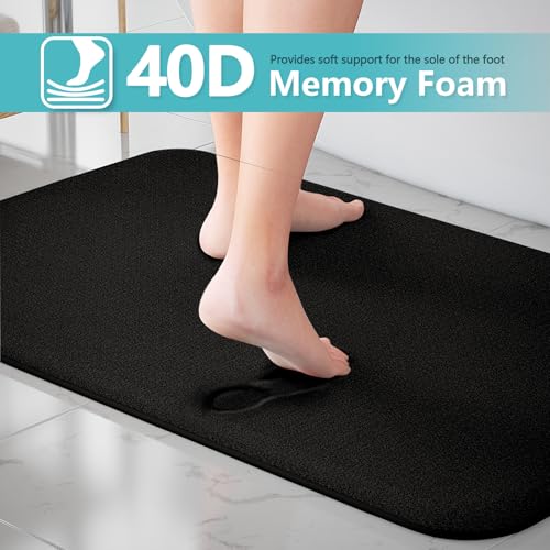 Black Bathroom Rug Set Memory Foam Bath Mats 3 Piece with Toilet Mats, Soft & Supportive, Shock Absorbing, Water Absorbent, Non-Slip Bath Rugs, Machine Washable, Area Rug, Home Decor Accessories