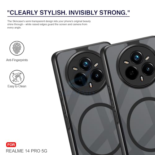 Image of AESTMO Realme 14 Pro 5G Back Cover | 360 Protection | Crystal Clear Hard Back Transparent | Compatible with MagSafe Accessories for Realme 14 Pro 5G (PC+TPU, Black Bumper)