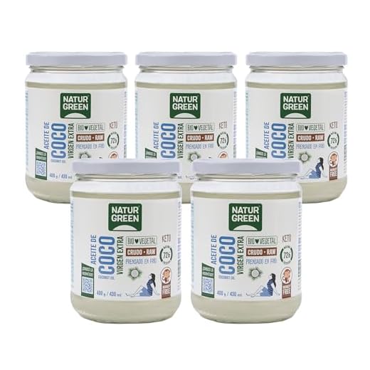 NATURGREEN Aceite de Coco Bio, Virgen Extra, Ideal para Cocinar, Hidrata Piel y Cabello, Ingredientes Naturales, Apto para Veganos, 430 ml/ 400 Gramos (6 unidades)