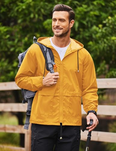 Image of COOFANDY Mens Packable Rain Jacket Lightweight Waterproof Raincoat with Hood Outdoor Rain Gear Travel Hiking Cycling