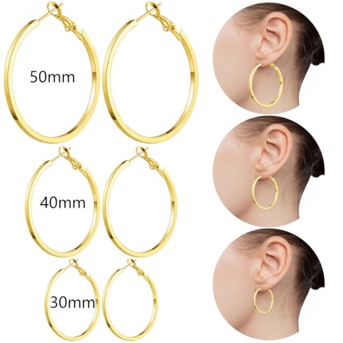 Gold Silver Plated Hoop Earrings for Women Hypoallergenic Stainless Steel Gold Hoops Earrings Lightweight Large Small Hoop Earrings Set4