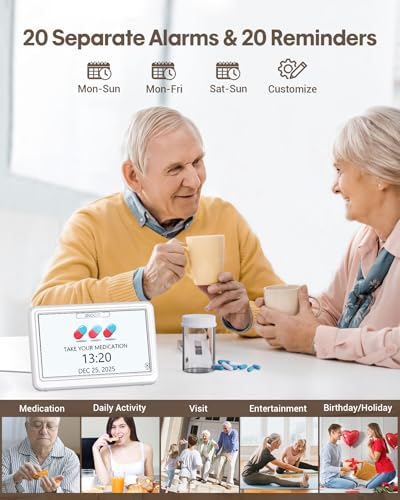 Image of Digital Clock with Date and Week for Seniors, Alzheimer's Dementia Clock with 20 Alarms and 6 Medicine Reminders, Large Font Digital Calendar Alarm Clock for Vision Impaired, White (Ac Powered)