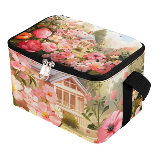 GzLeyigou Lunch Bags for Women Men 9 Cans,Flowers Garden Hot & Cold Food Delivery Bag Insulated Grocery Bag Insulated Lunch Box Roses Cooler Bag for Office Work Picnic Beach