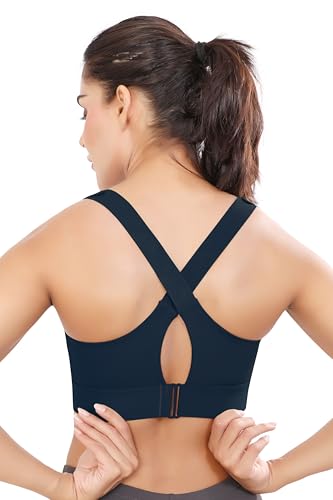 Image of Women Polyester Spandex High Impact Front Zip Sports Bra Fitness Criss Cross Back Crop Tops for Gym, Yoga & Workout - Size: M-4XL