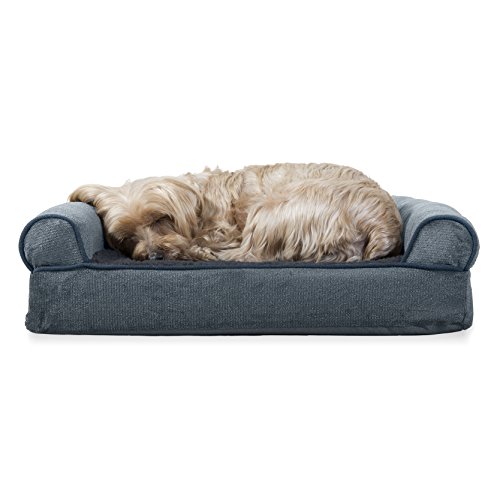 Furhaven Pet Dog Bed | Orthopedic Faux Fleece & Chenille Soft Woven Traditional