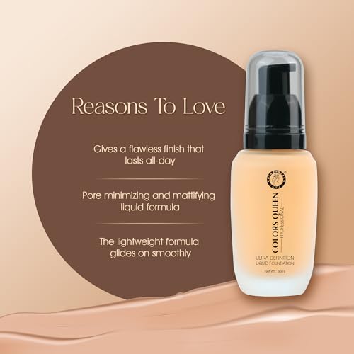 Image of Colors Queen Ultra Definition Liquid Foundation, Lightweight & Long Lasting Full Coverage with Dewy Finish, Easy to Blend, Waterproof & Sweat Proof for Face Makeup, Natural Ivory, 30ml