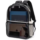 REAWUL Clear Backpack Heavy Duty Large TPU Transparent Backpacks See Through Backpacks for Security Travel,College. (Black)