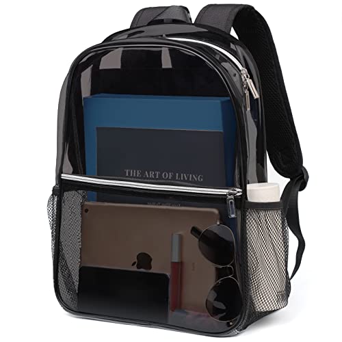 REAWUL Clear Backpack Heavy Duty Large TPU Transparent Backpacks See Through Backpacks for Security Travel,College. (Black)