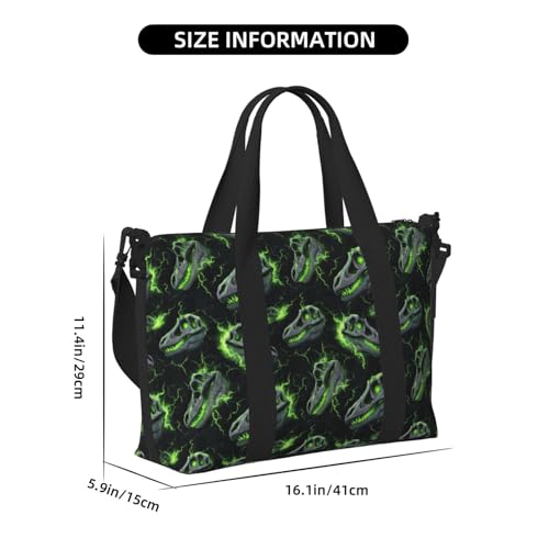 Travel Duffle Bags For Women Men - Green Dinosaur Skulls Print Personal Item Weekender Overnight Gym Carry On Airport Tote Bag With Strap For Yoga, Travel, Business Trips2