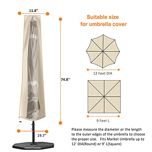 Okpow Umbrella Cover 420D Oxford Fabric Patio Umbrella Covers Waterproof With Zip, For 9Ft To 12Ft Garden Outdoor Umbrella (Khaki) #TOP6