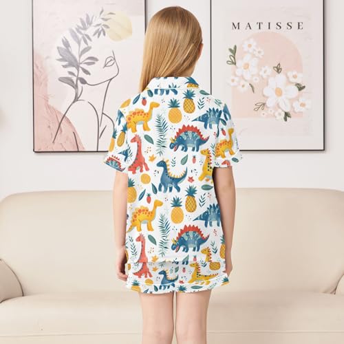ALAZA Dinosaur Pineapple Strawberry Leaf Pajamas Satin Pajama Set Short Sleeve Button Down Sleepwear4