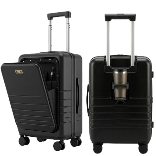 Fagoza Hardside 22x14x9 Airline Approved Carry-On Luggage with Front Pocket USB Charging Port and Cup holder (Black)