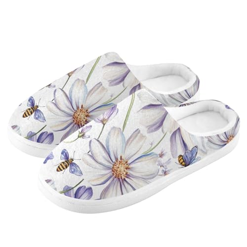 JUNZAN Beauty Osteospermum White Womens Cotton House Slippers Closed Toe Memory Foam Foam Slippers for Hospital Funny Presents 6-74