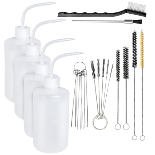 Lainballow 25 Pcs Spray Gun Cleaning Kit, 4 Pcs 500ML Bottle and 21 Pcs Spray Paint Gun Cleaning Brushes, Plastic Squeeze Wash Bottle, Airbrush Clean Set for Spray Guns Suction Gravity Pressure Feed