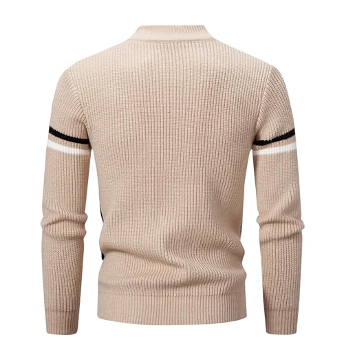Mens Round Neck Sweater Cable Knit Sweaters Patchwork Long Sleeve Pullover Tops 2024 Soft Warm Casual Jumper3