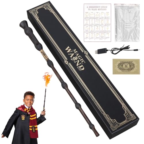 DAJASD H-arry P-otter Magic Wand 35CM USB Rechargeable Light Up Shoots Fire Dumbledore Wand Magic Wizard Wand with Realistic Details for Toys Fans Costume Accessory Collectables