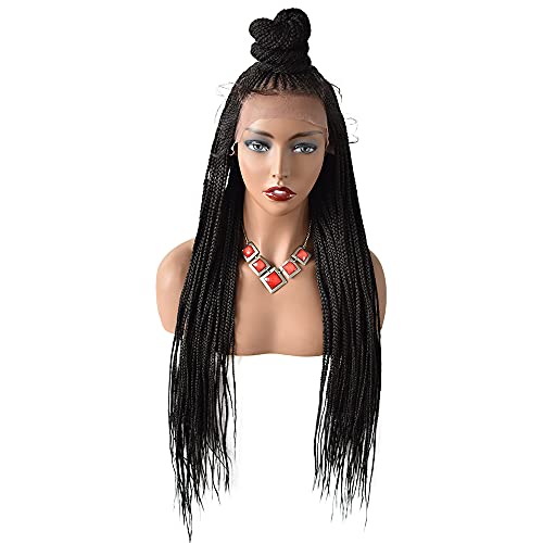 LYRICAL HAIR Twist Micro Box Braids Wigs with Baby Hair for American African Black Women Hand Tied Swiss Lace Front Natural Looking Premium Quality Kanekalon Synthetic Long Lightweight Glueless Wig (#1B)