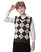 Boys Sweater Vest V Neck Argyle Sleeveless Uniform Knit Plaid Kids Clothes Brown