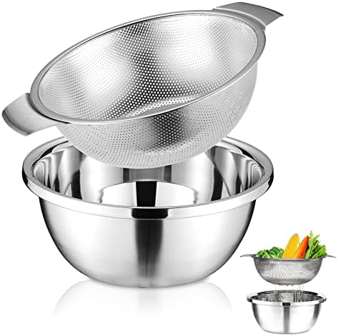 DRCOLLY Stainless Steel Colander Set, Strainers and Colanders,10.25‘’, Great for Pasta, Noodles, Vegetables and Fruits, Dishwasher Safe. 5-Quart