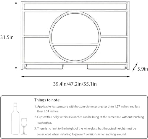 Étagère à vin murale avec porte-verres en fer noir 120cm