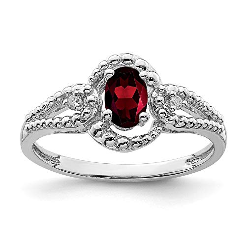 925 Sterling Silver Red Garnet Diamond Band Ring Size 8.00 Birthstone January Gemstone Fine Jewelry For Women Gifts For Her