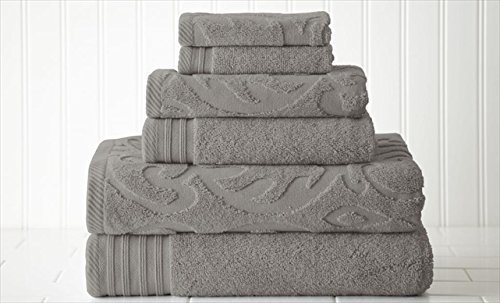 Amrapur Overseas 6-Piece Medallion Jacquard Solid Ultra Soft 500GSM 100% Combed Cotton Towel Set [Platinum]