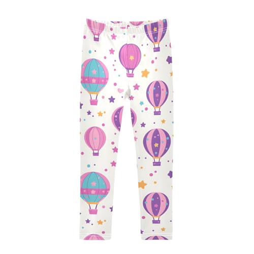 Hot Air Balloon Stars Purple Girls Leggings Soft Stretch Workout Yoga Dance Pants for Kids Casual Tights