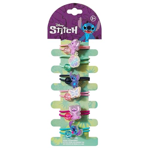 LUV HER Disney Lilo & Stitch Elastic Hair Ties for Girls - Multicolored, Durable Elastic - Pack of 6 - Ideal Hair Accessories for Ponytails & Buns, Ages 3+