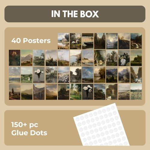 Image of Set of 40 Vintage Landscape Art Prints - Aesthetic Gallery Wall Kit (15x10 cm Each) | Retro Nature Painting Postcards | European Landscape Posters for Wall Decor | Cottagecore Art for Room, Study, Living Room