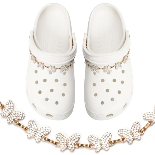 Ziigole Bling Gold Butterfly Shoe Chains for Women, DIY Rhinestones Shoe Decoration Charm Accessories for Clog Sandals, Ideal Gift, Party Favor