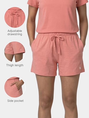 Image of Enamor Drawstring Mid Thigh Length Mid Rise Basic Shorts - Relaxed Fit, Super Soft Cotton - E062