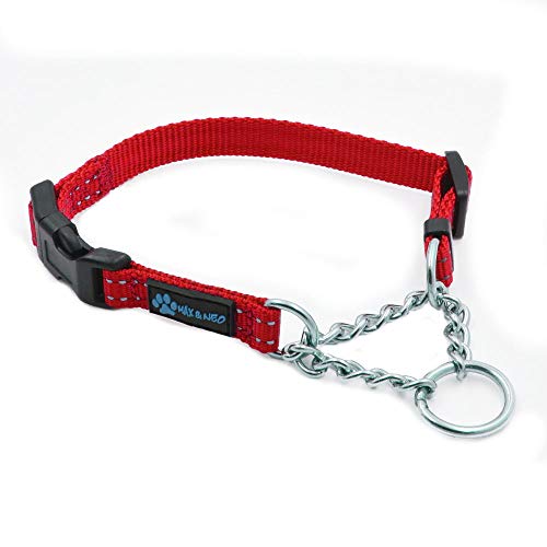 Max and Neo Stainless Steel Chain Martingale Collar - We Donate to a Dog Rescue for Every Collar Sold (X-Small, RED)