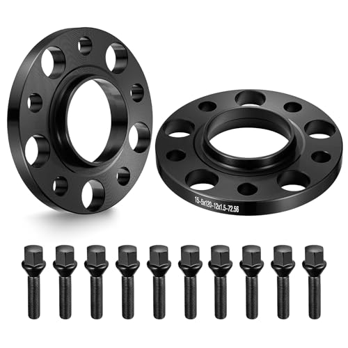 EVIL ENERGY 5x120 Wheel Spacers 15 mm Compatible with BMW 5x120 mm Hubcentric with Lip 5 Lugs 72.56 mm Hub Bore Wheel Spacer Fit for M12x1.5 Studs Black 2 pcs