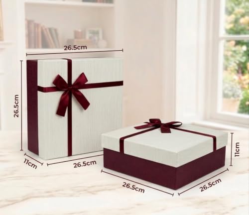 Boîte cadeau rigide bordeaux et crème pour emballer facilement - 2