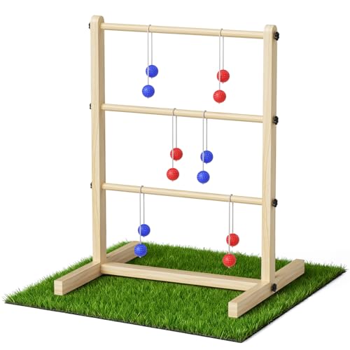 Leitergolf aus massivem Kiefernholz,Robustes Outdoor & Indoor Wurfspiel mit 6 Bällen, Tasche & Spielanleitung,Geschicklichkeitsspiel & Leiterspiel für Erwachsene und Kinder ab 3 Jahren,50x55x75cm