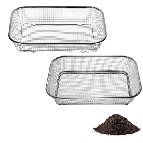 Zourglow 2 Pièces Tamis de Jardinage, Acier Inoxydable Tamis de Sol Ø 3.1, 5.7mm, Robuste Tamis à Compost pour Sable, Gravier, Semences, Terre, Jardin
