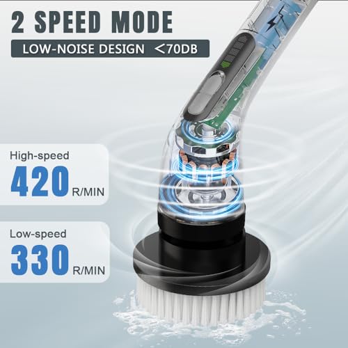 Electric Spin Scrubber, Temodu Rechargeable Bathroom Cleaning Brush, Electric Scrubber Cordless, 8 Replaceable Drill Heads Cleaning Brush with Bathroom/Kitchen/Tiles/Car - Image 4