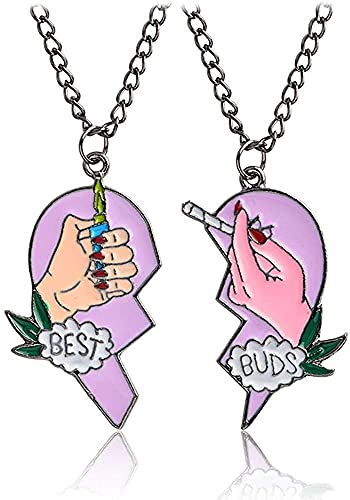 BFF Necklaces for 2 - Best Friends Necklace Set - Round/Heart Enameled Puzzle Pendants
