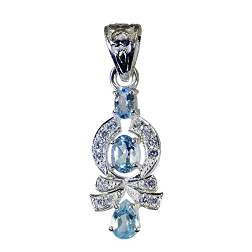 Pendentif en argent 925 et topaze bleue serti griffes pour femme