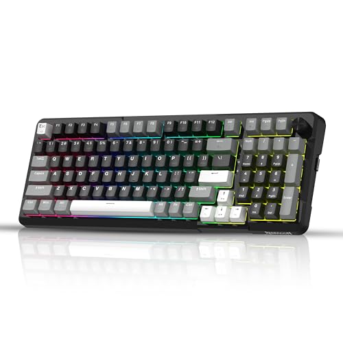 Redragon K742 Gaming Mechanische Tastatur Kabellose 98 Prozent, BT/USB-C/2,4GHz Mechanical Keyboard QWERTY mit RGB, PBT-Tastenkappen, Gasket Struktur, Knopf, Hot Swap Linearer Creamy Switches