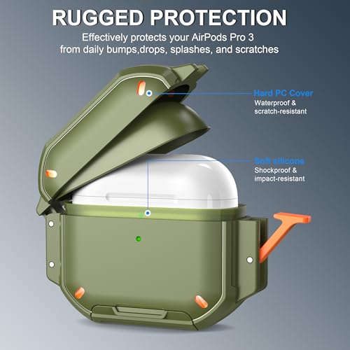 Image of RFUNGUANGO IP68 Waterproof AirPods Pro 3 Case with Lock, Green