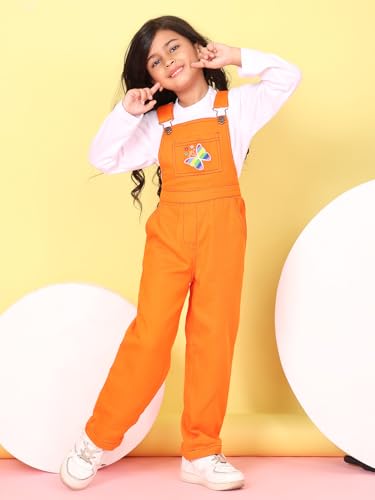 Image of superminis Girls Twill Dungaree with Full Sleeve T-Shirt Set Casual For Kids