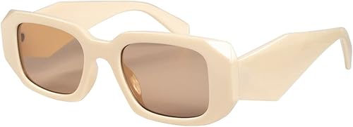 DUPER retro rectangle sunglasses men women. 90's trendy irregular hexagon rectangular chunky wide frame, UV